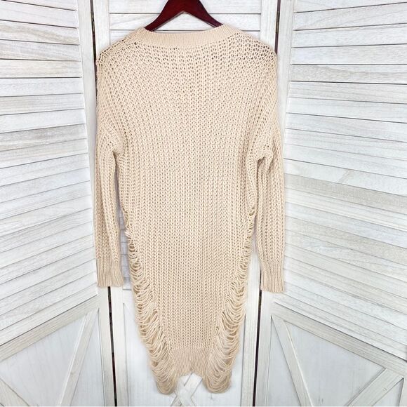 Fashion Nova Distressed Shredded Long Sweater Tan Medium Pullover - Picture 8 of 11